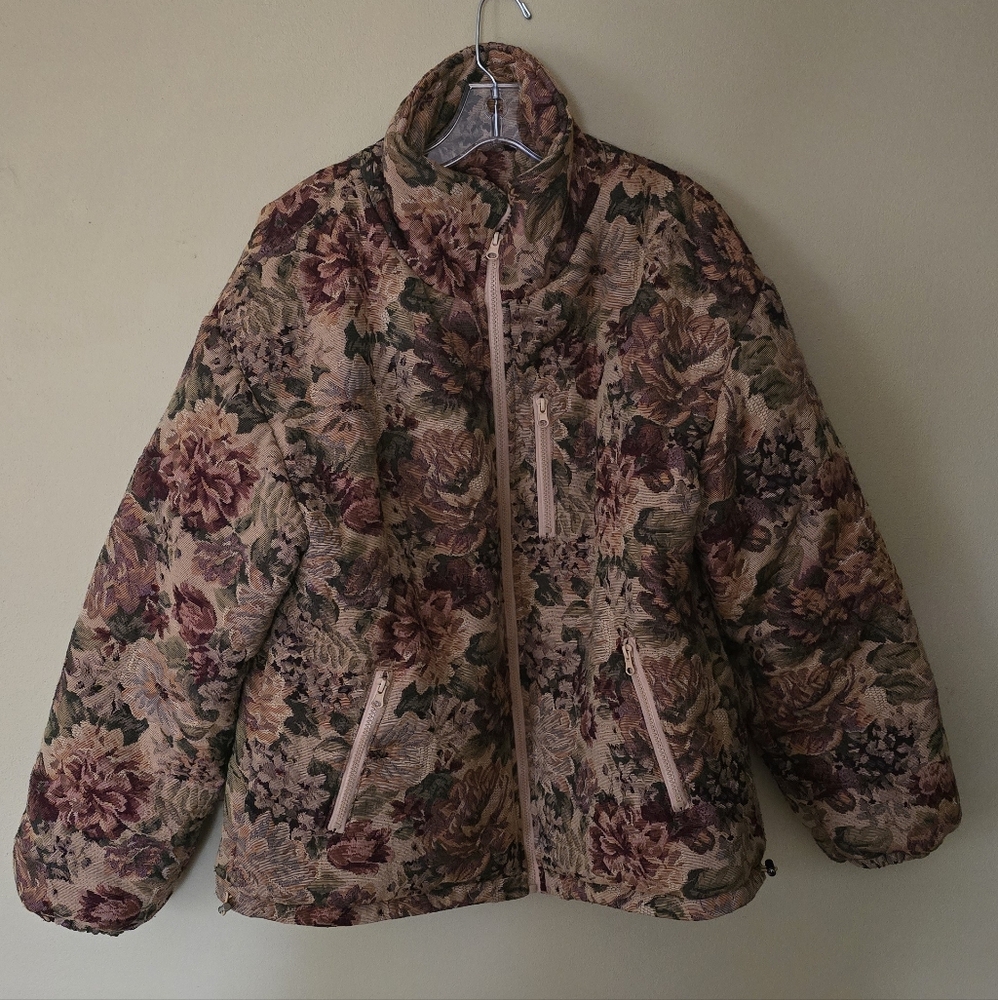 Brown Tapestry Puffer Jacket